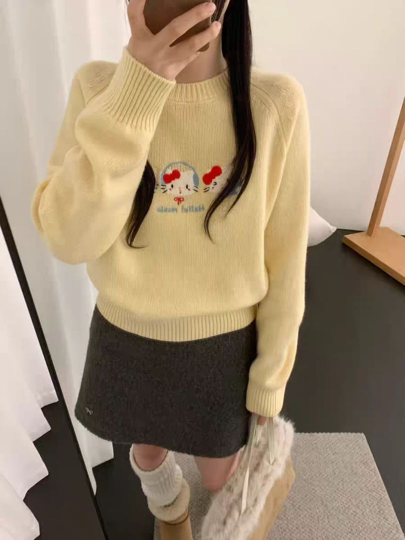 S9101 超好看的Kitty！圆领针织毛衣女针织衫套头秋冬宽松百搭长袖