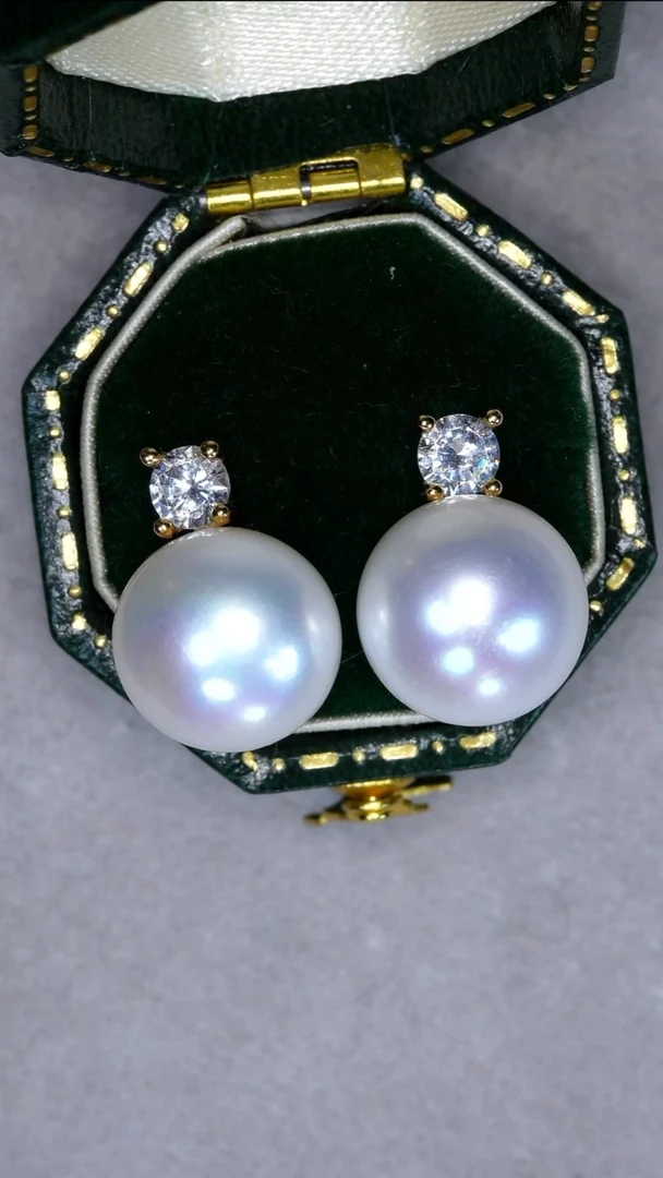 【闪购商品】淡水珍珠耳钉银S925镶嵌11-12mm耳钉