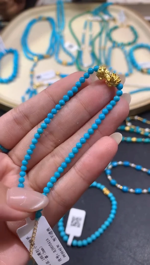 18K金镶嵌绿松石手链A475|2999