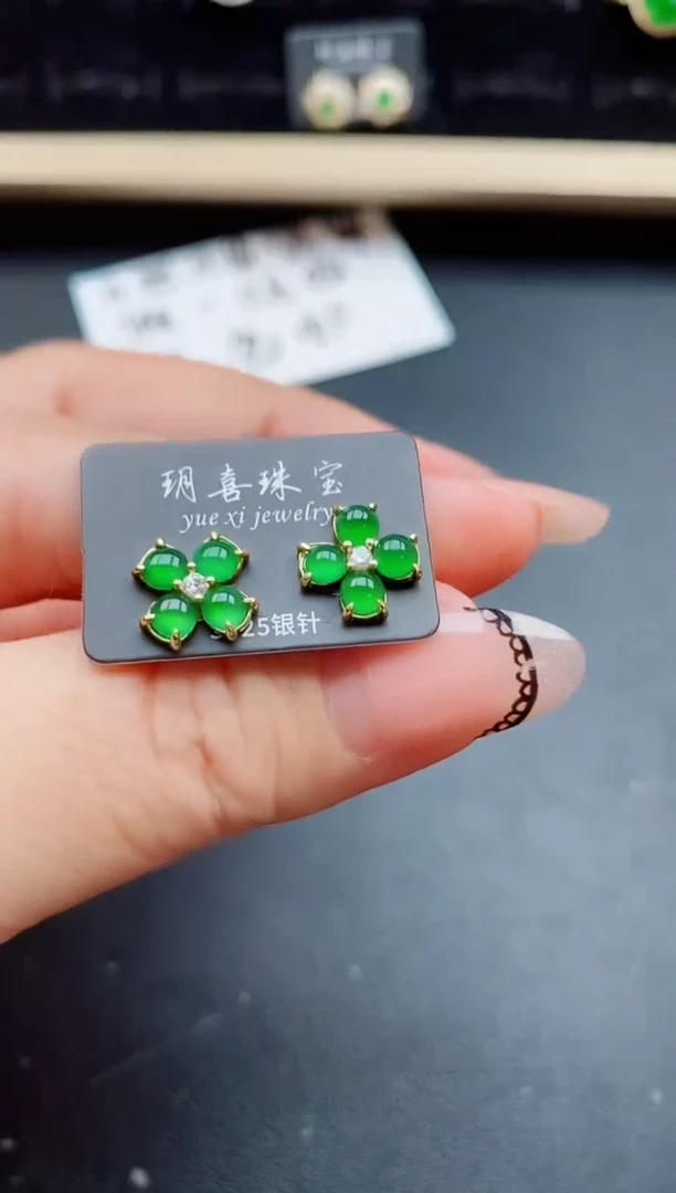 翡翠银S925镶嵌耳饰50800