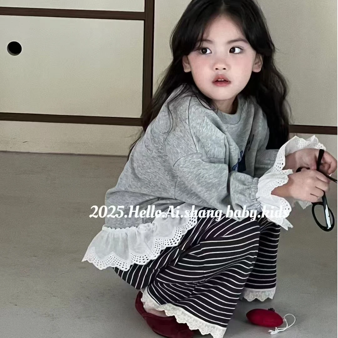 2025春季新款女童百搭条纹休闲裤2553