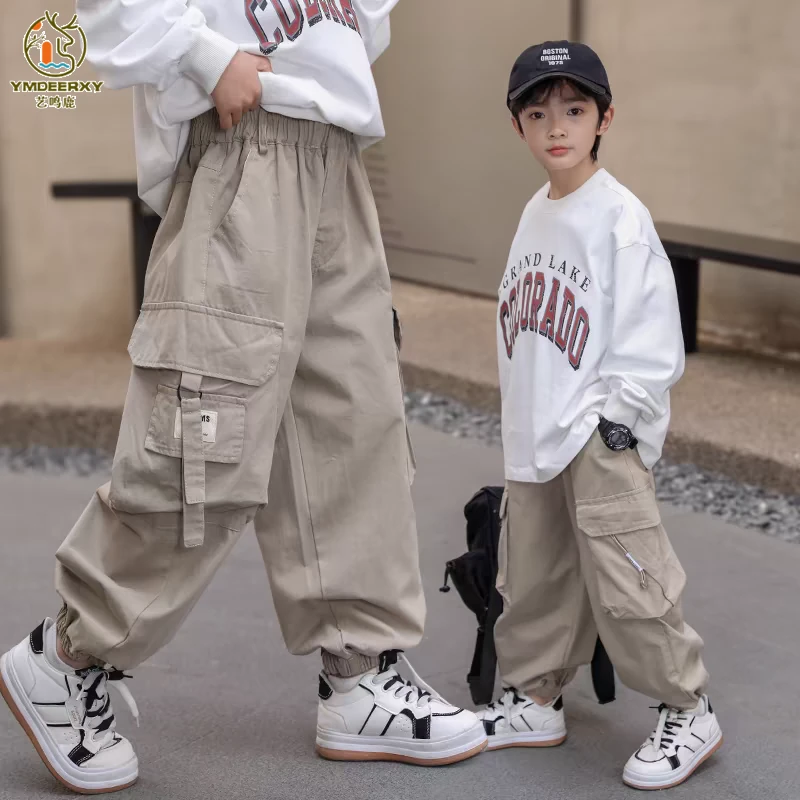 艺鸣鹿童装工装裤宽松儿童春秋装裤子中大童秋款男童休闲运动长裤