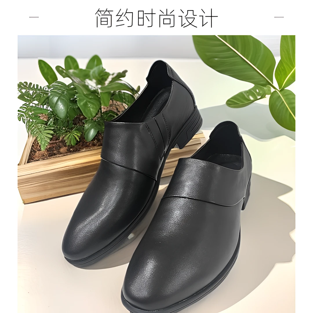 平跟商务尖头鞋子舒适休闲皮鞋单鞋轻便休闲鞋休闲风简约中跟