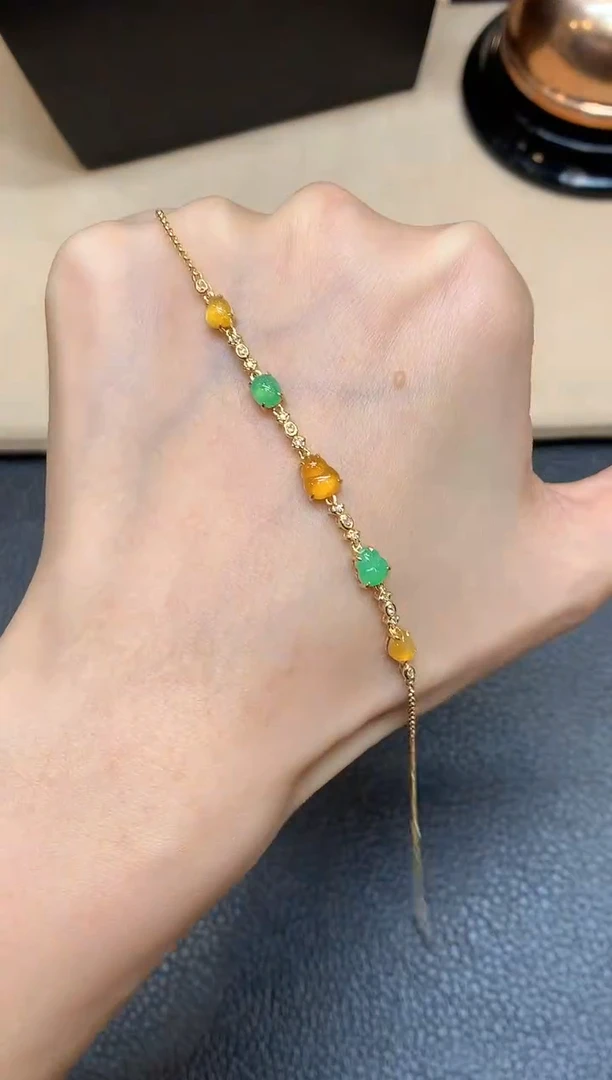 18K金镶嵌手链翡翠葫芦蛋面【无服务费