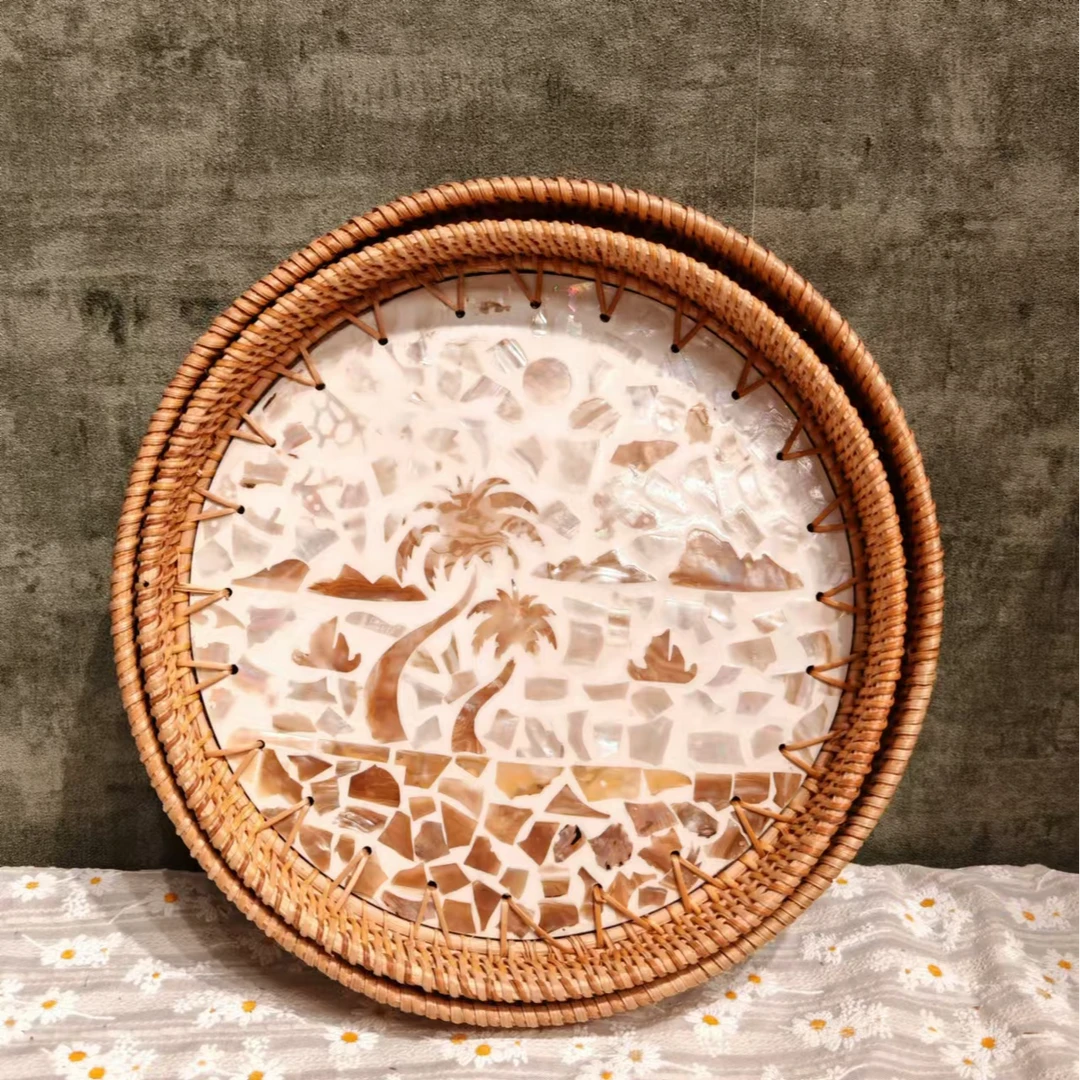 H越南26*3.5+29*4椰树海滩贝壳盘桌面水果零食干果水果盘两件套