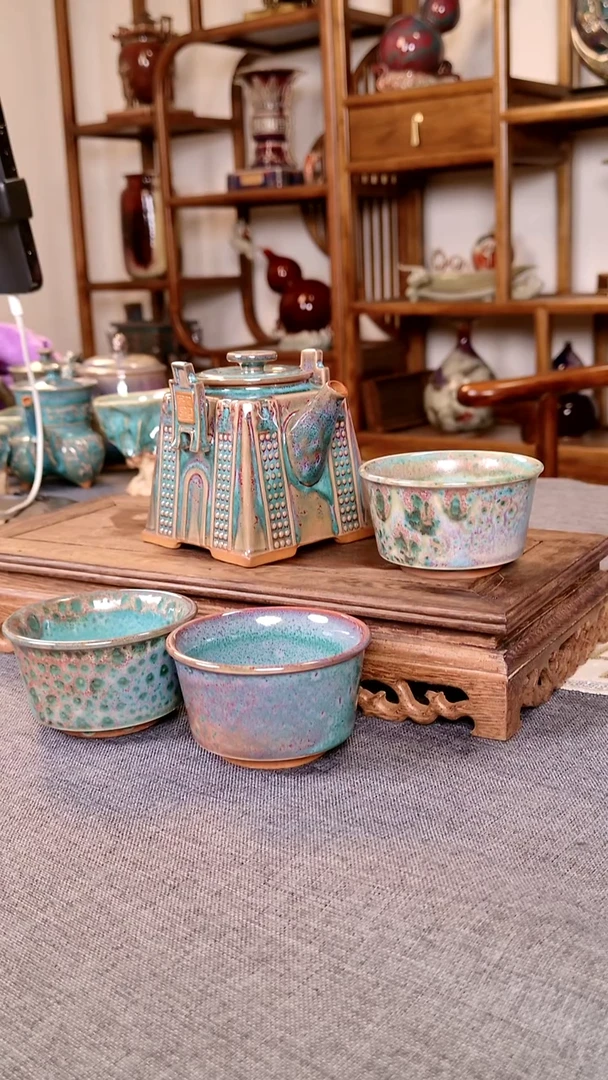 瓷片洋**洋许君以昌 一壶四杯 土魂钧瓷