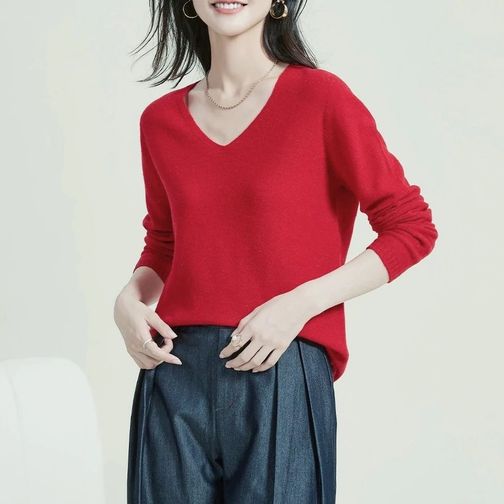 2251 祺欣家 韩版V领高级感简约风显气质时尚百搭针织衫