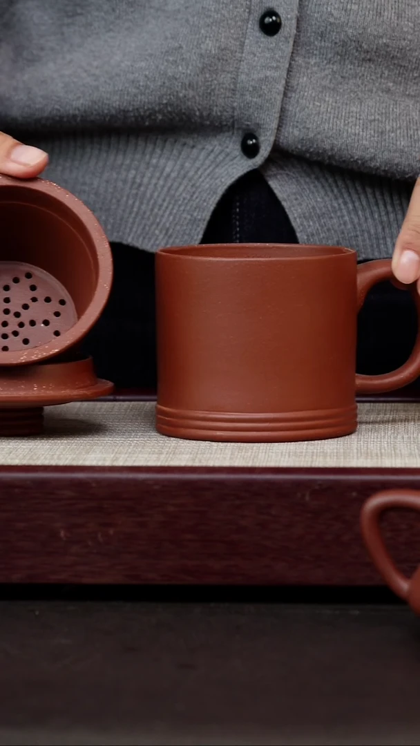 茶杯紫砂降坡泥盖杯三件套