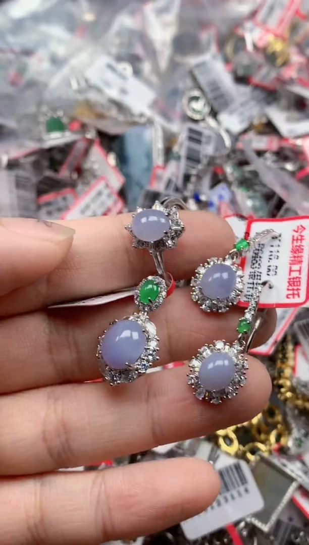 银S925镶嵌戒指翡翠天然A货缅甸翡翠