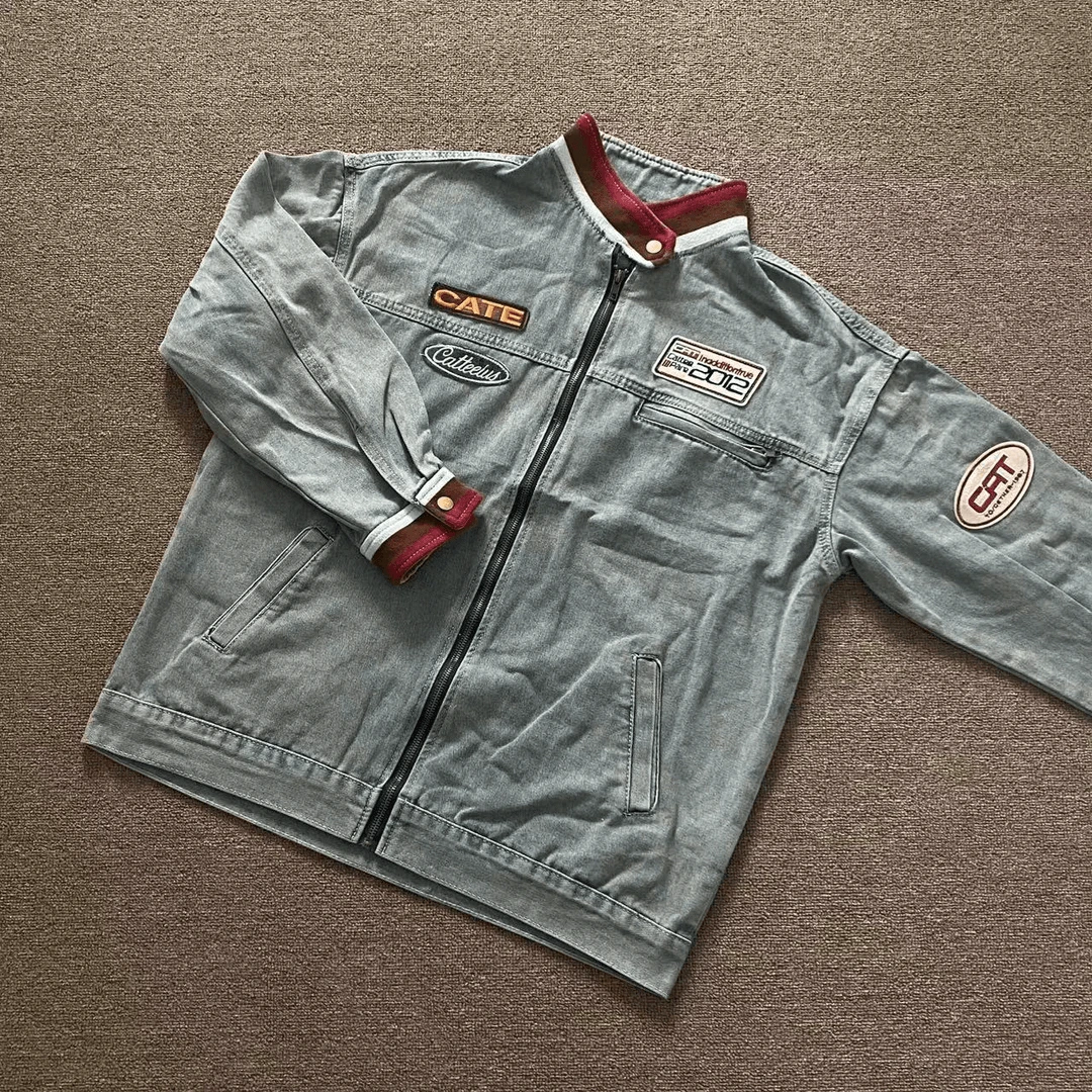 美式复古撞色拼接立领牛仔夹克潮牌高街嘻哈牛仔衣外套男帅气衣服