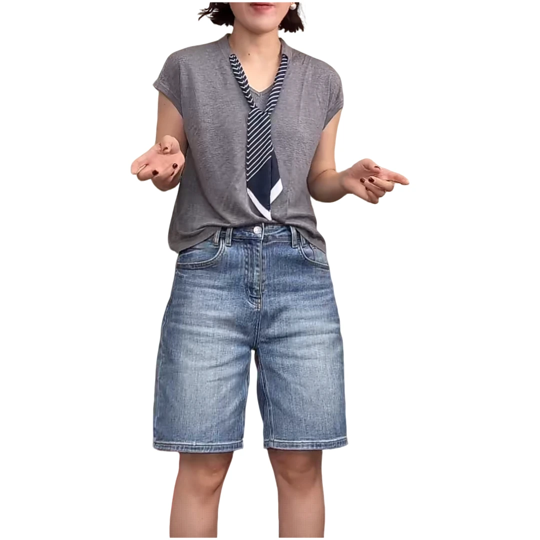 【古琦推荐】2025夏季新款学院风系带洋气宽松莱赛尔半袖小衫98593