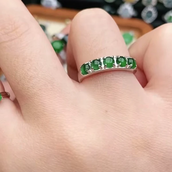 鑫辰珠宝天然A货翡翠银镶嵌设计款开口女戒指时尚百搭