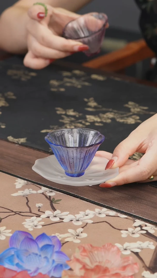手工艺品琉璃蓝紫色花朵斗笠杯
