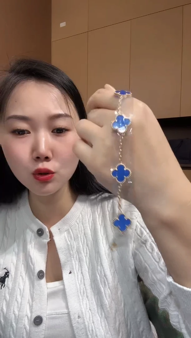 【闪购商品】玛瑙/玉髓手链18K金镶嵌蓝色k黄，五花手链GHJ