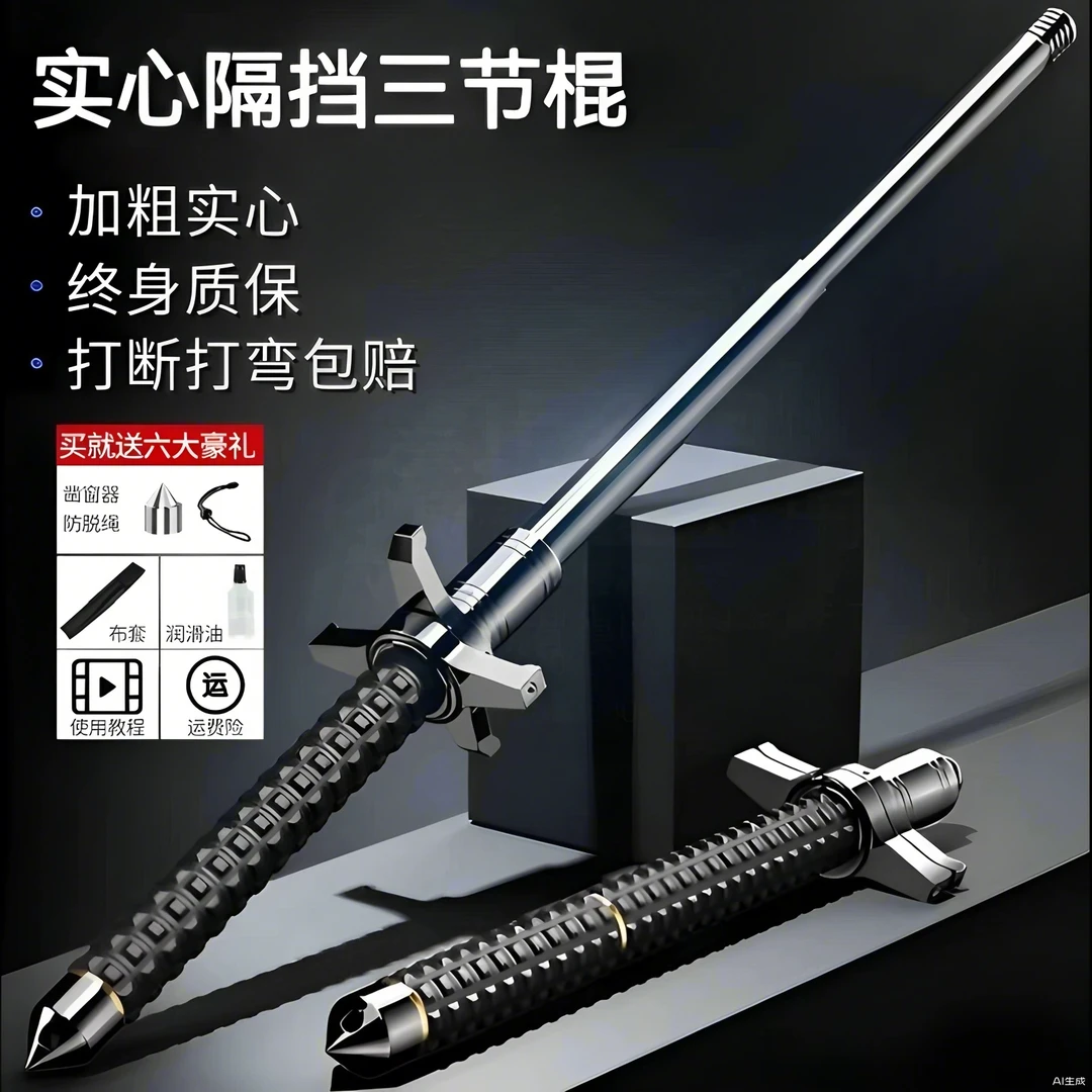 甩棍三代悍马钨锰合金钢实心加长伸缩驱狗棍子车载三节防卫防身棒