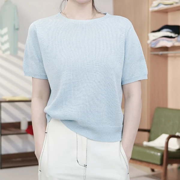 和纸纱桑蚕丝混纺圆领2025新款百搭短袖针织衫上衣7518