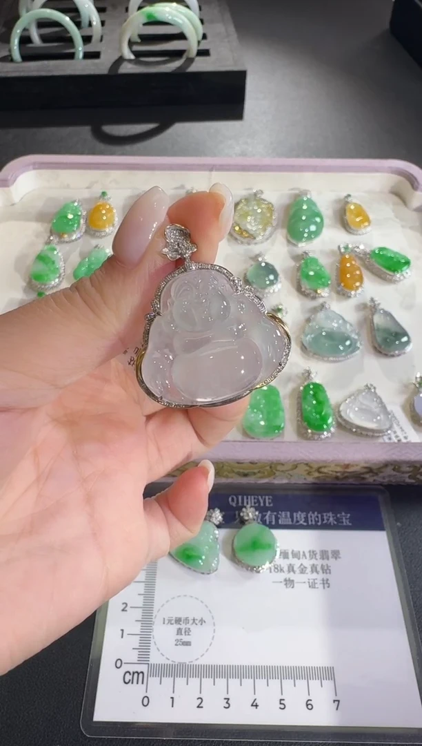 吊坠(不含链)18K金镶嵌翡翠【源头工厂】钻石镶嵌