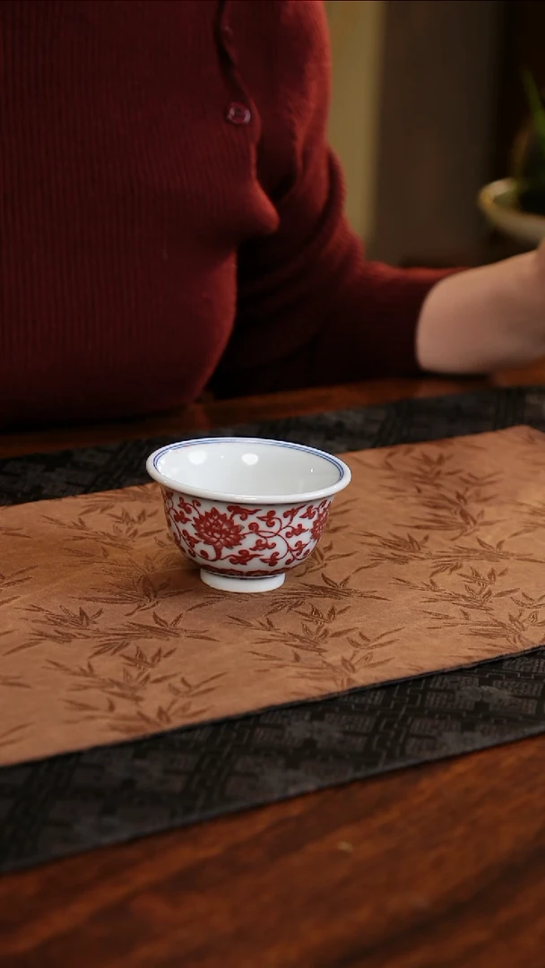 【闪购商品】杯子青源器语全红釉里红缠枝莲大压手杯