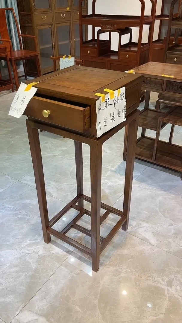 紫檀木类成套家具瑕黑檀木带抽花架38*38*98