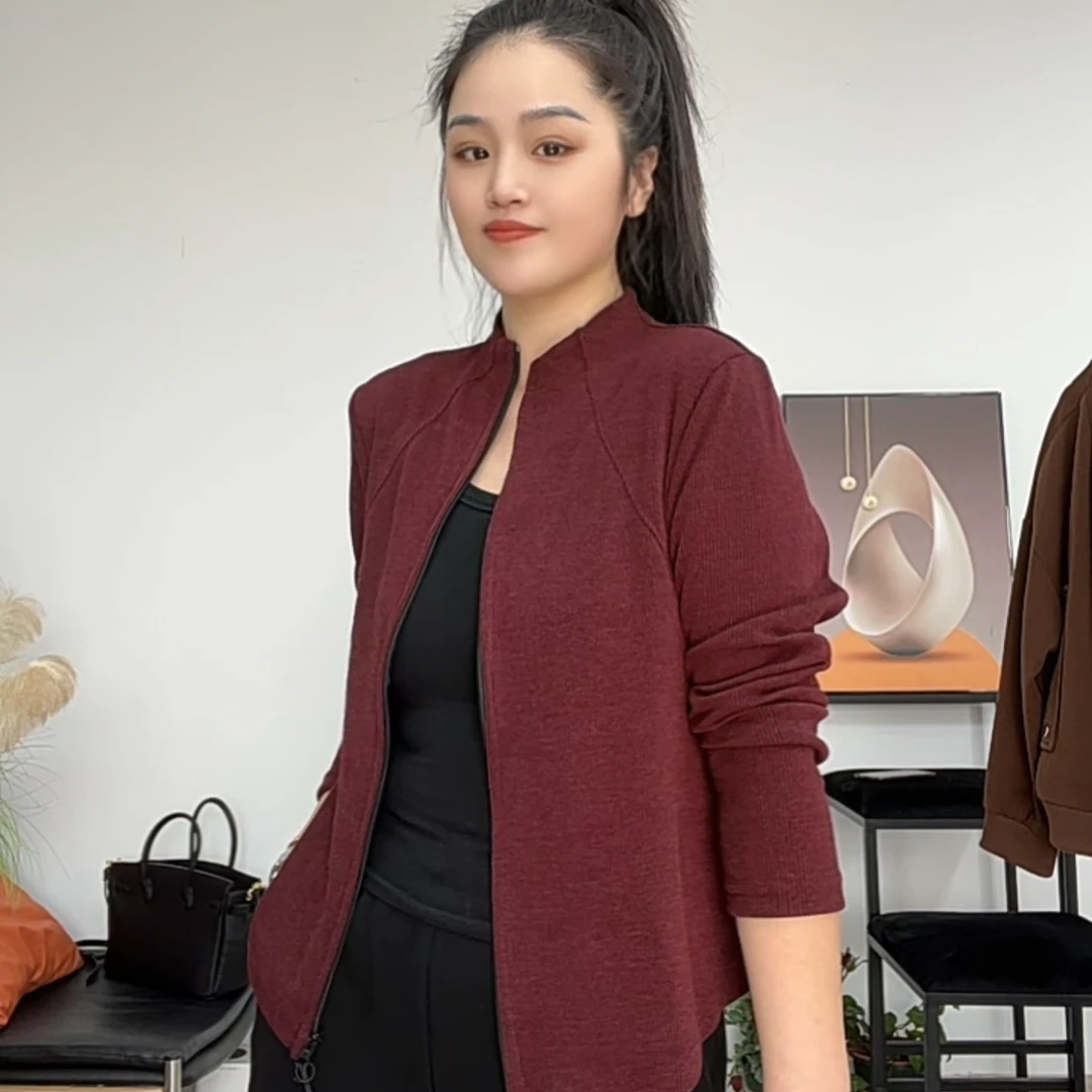 春季新款时尚洋气百搭气质拉链开衫卫衣长袖减龄立领上衣打底衫女