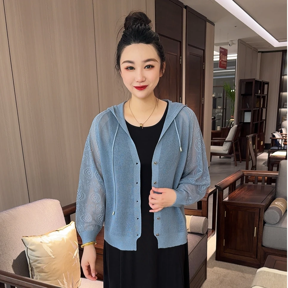 袖子镂空亚麻针织防晒外套