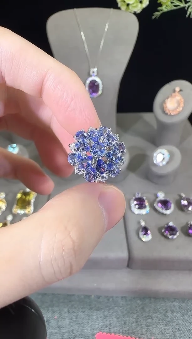 坦桑石戒指银S925镶嵌5mm戒指