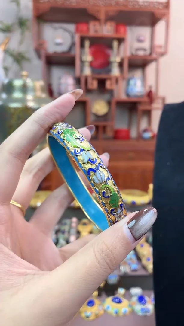 非遗手工景泰蓝金地镯子61-65宝蓝