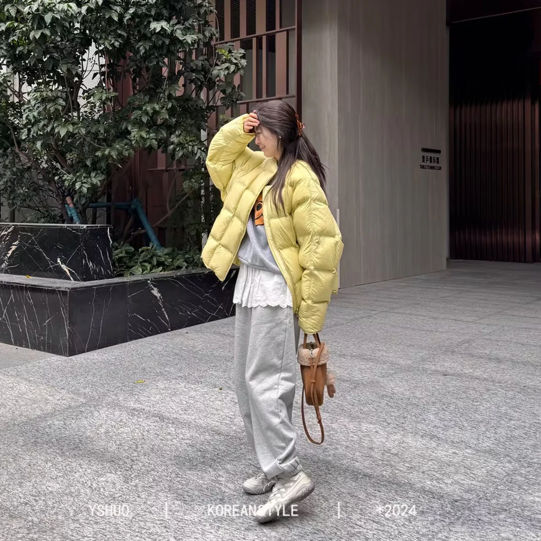 【黑泡芙】黑色高级豆腐块充绒不规则设计圆领双拉链白鸭绒服667232