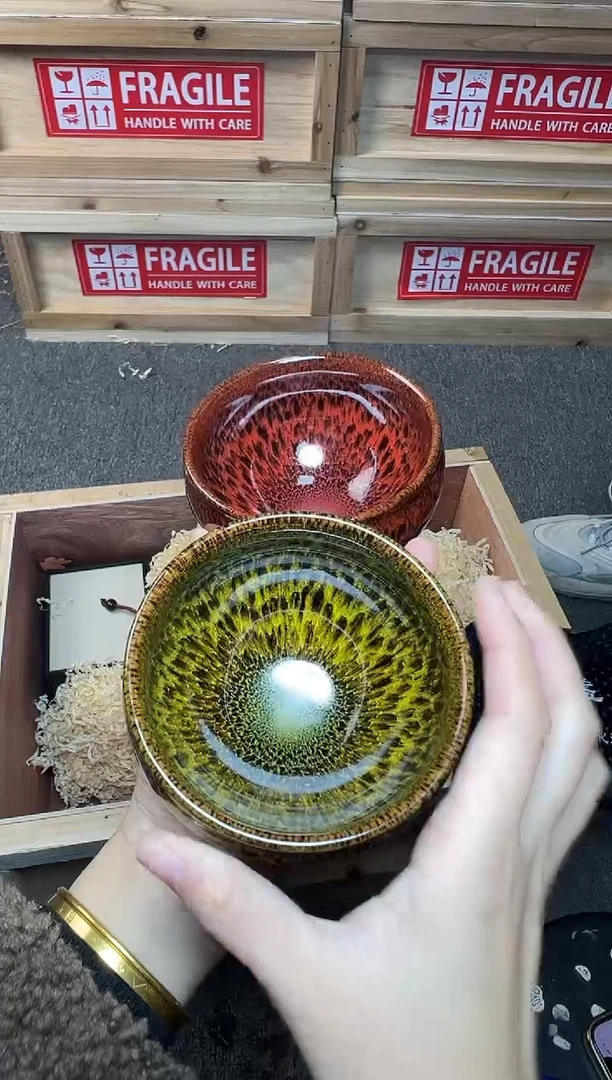 茶盏毫丝对杯 建窑建盏主人杯
