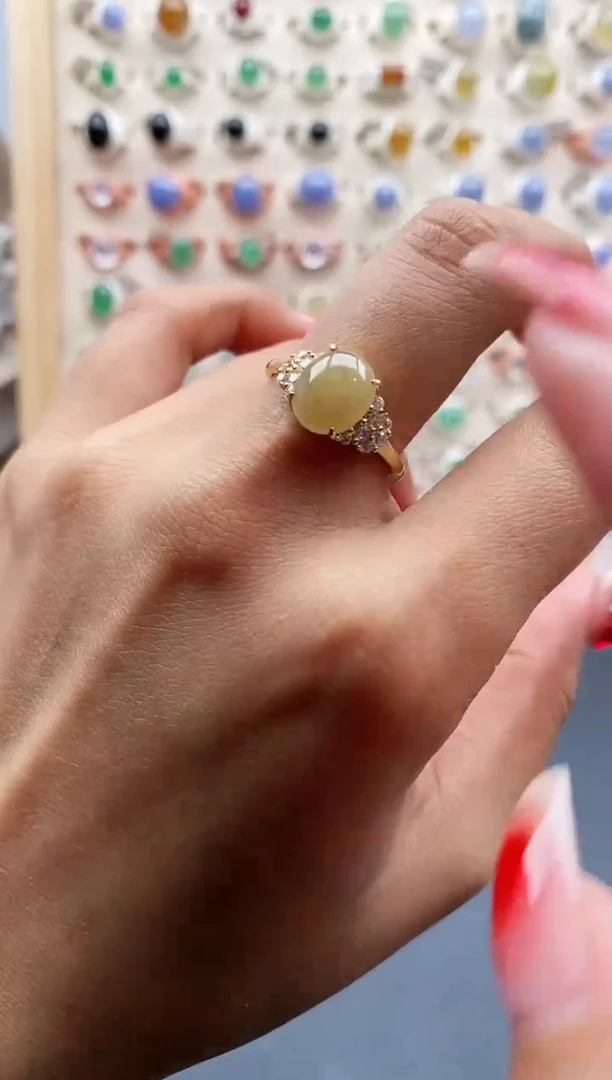 【闪购商品】翡翠戒指银S925镶嵌缅甸天然A货翡翠444 8+2