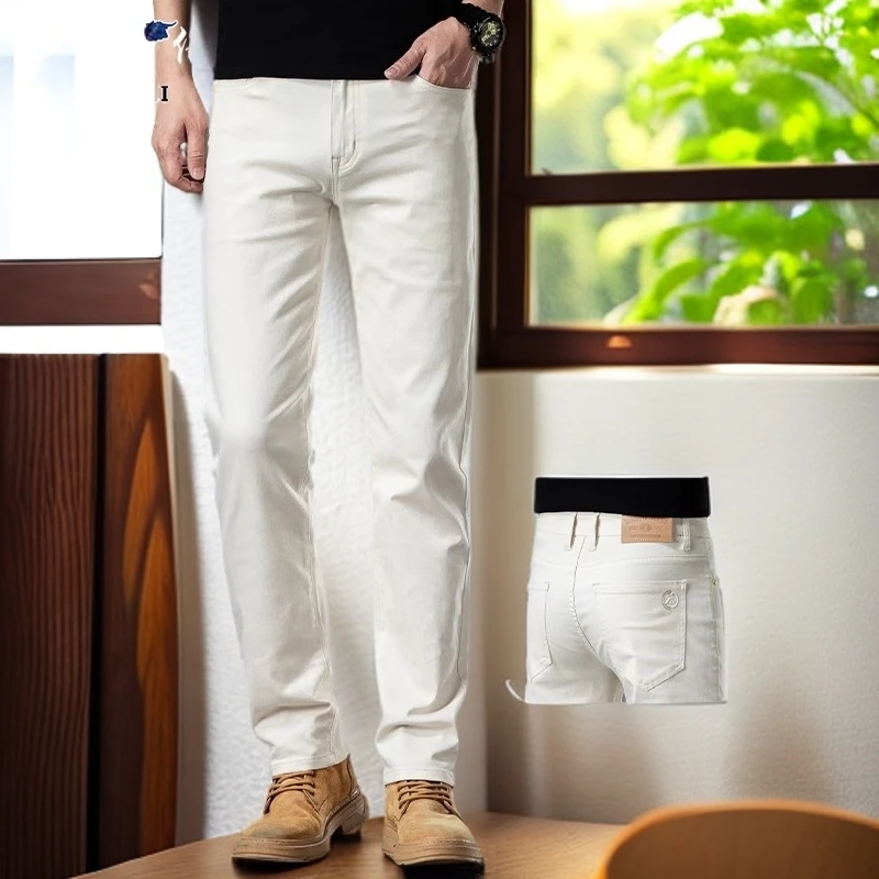 娜罗普西牛仔春夏季款牛仔裤男直筒修身透气男装柔软弹力浅色长裤