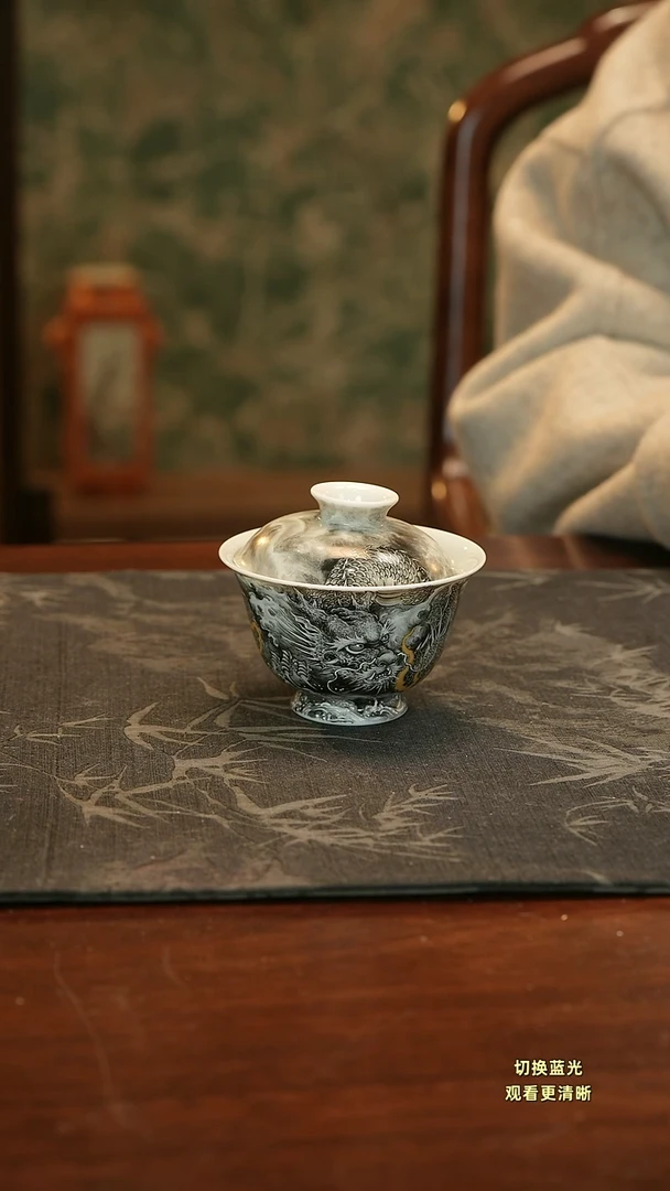 理****_手绘新品墨龙岩茶盖碗