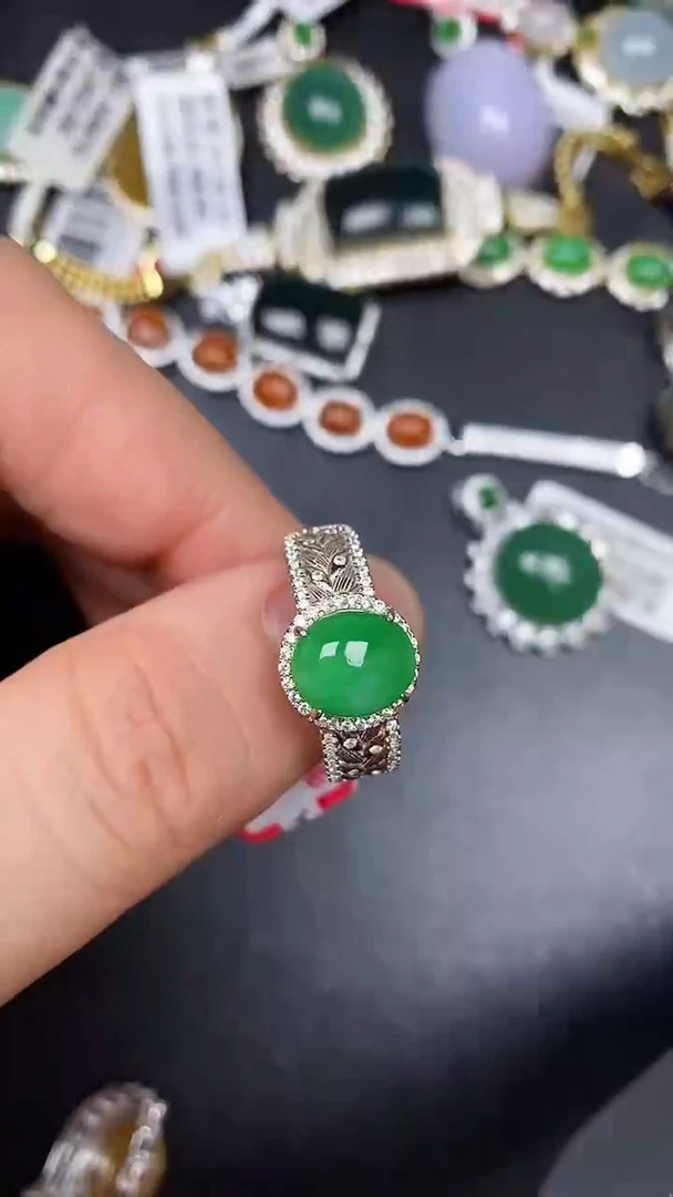 银S925镶嵌戒指翡翠3460