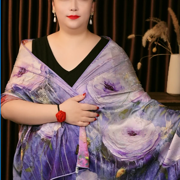 189绚烂玫瑰香韵纱丝巾提花苏萝镂空180*70长巾