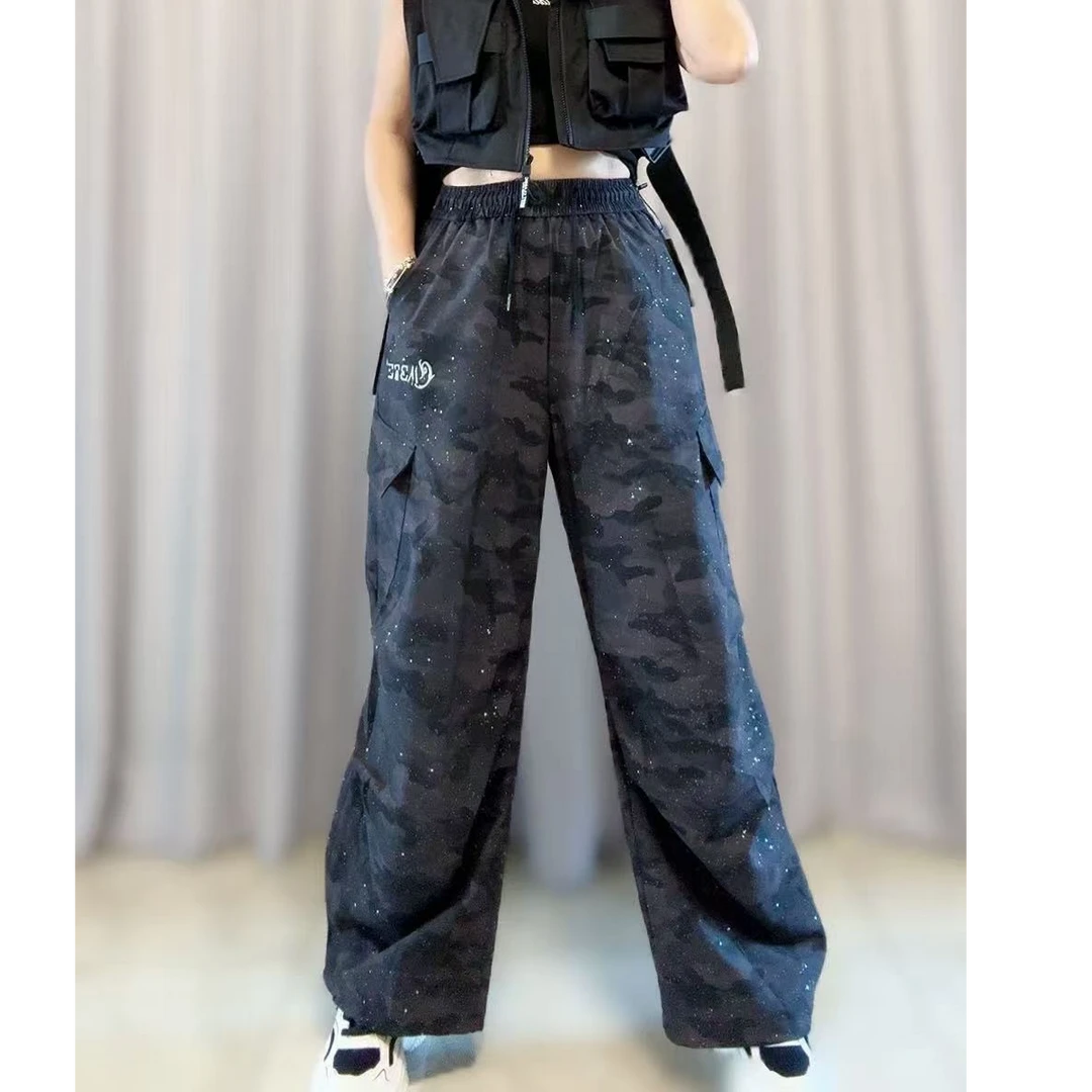 5179春秋复古字母刺绣宽松版工装迷彩裤休闲运动美式