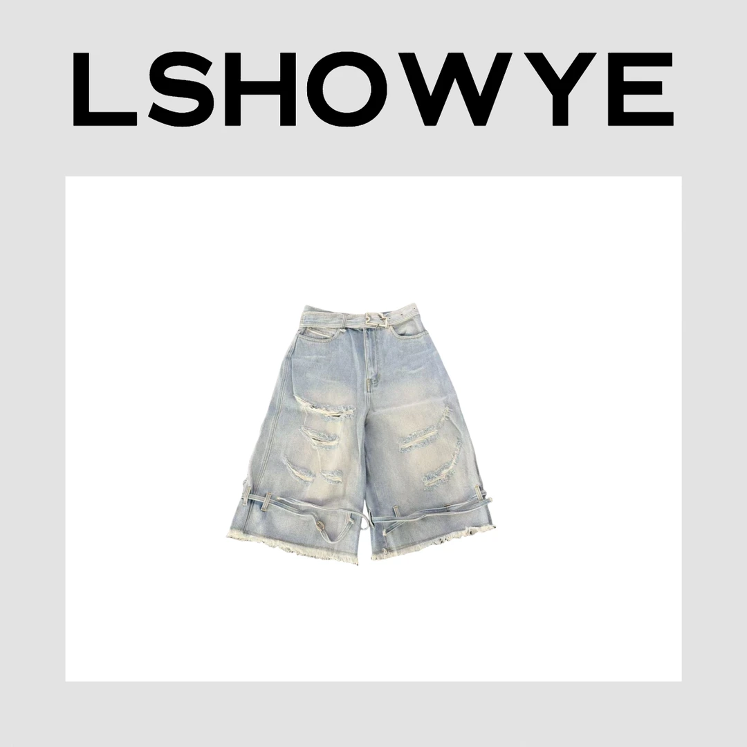 LSHOWYE｜牛仔腰带破洞设计牛仔短裤 258419