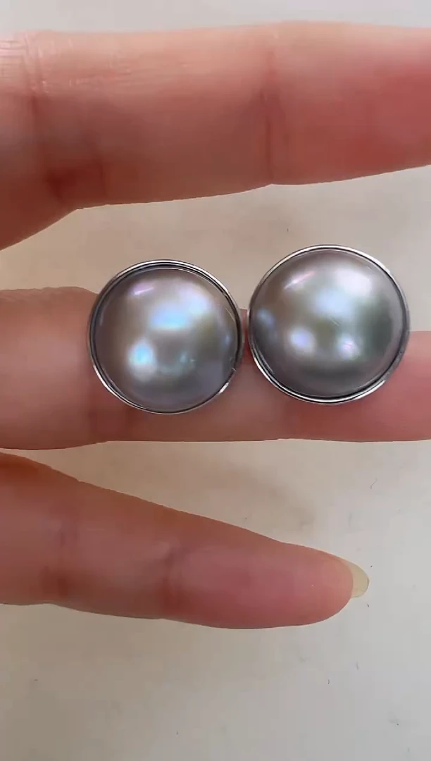 【闪购商品】拼合珍珠（马贝珠）耳饰合金灰色光板