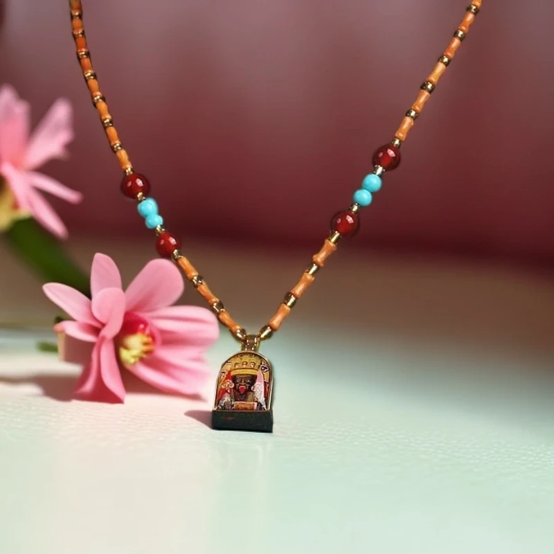 非金属木质吊坠 扎基娘娘节节高手工编织项链吊-坠