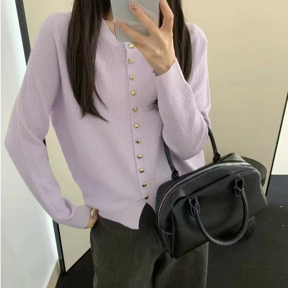 春季桑蚕丝针织上衣开衫女2025新款重工缎面修身显瘦