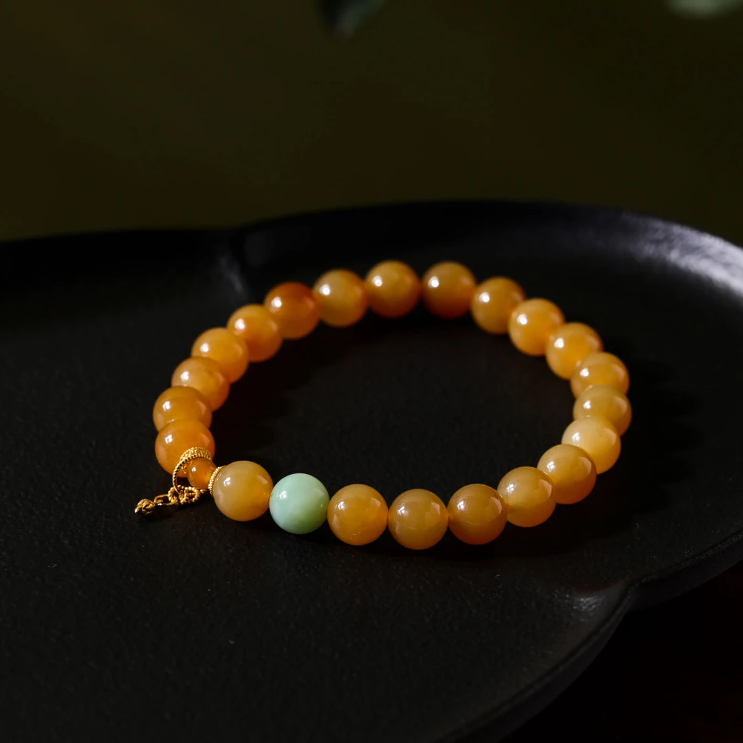 【意婵】（8mm）《初念》典藏级新疆和田玉且末糖单圈手链18k金-911964