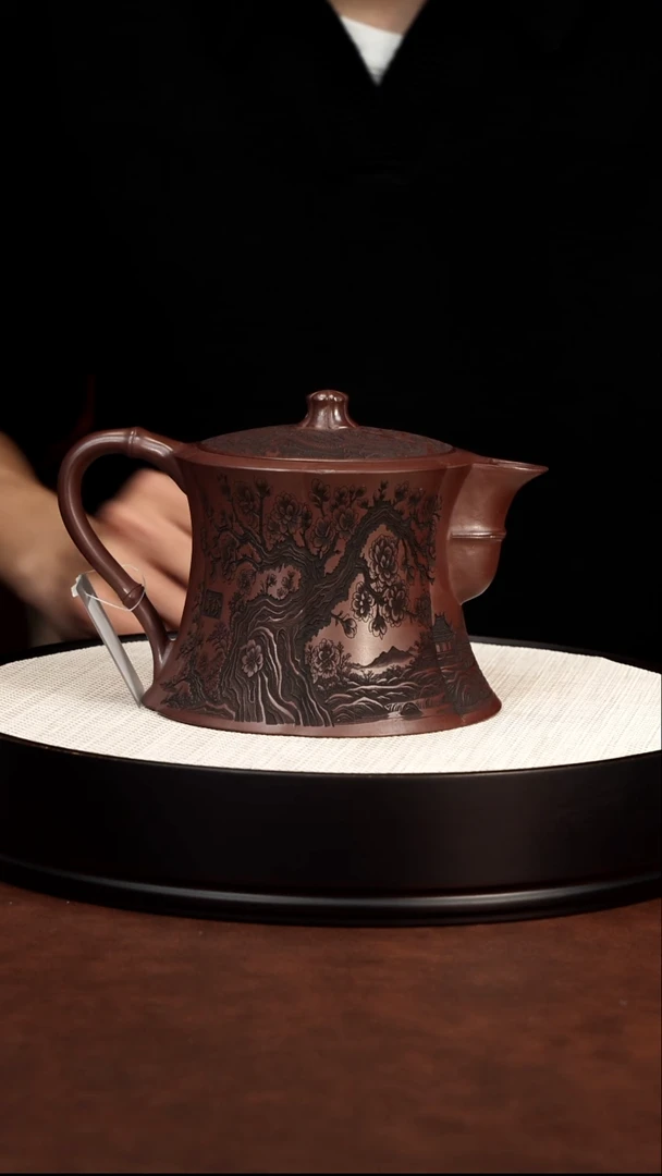 茶壶紫砂石红 筋纹僧帽 600cc