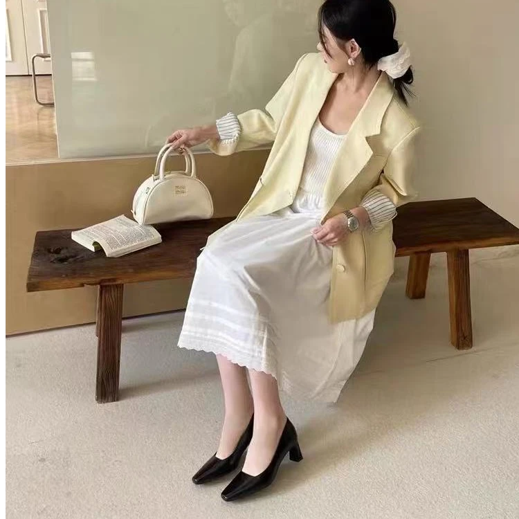 法式方头高跟鞋女粗跟新款软皮气质单鞋通勤正装职业鞋WYD58327