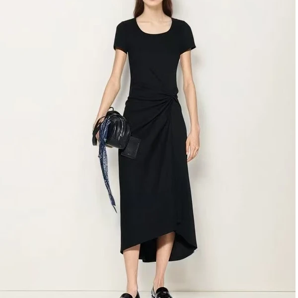 『朱小姐』夏季新解构扭结高腰收腰短袖正肩连衣裙 F867