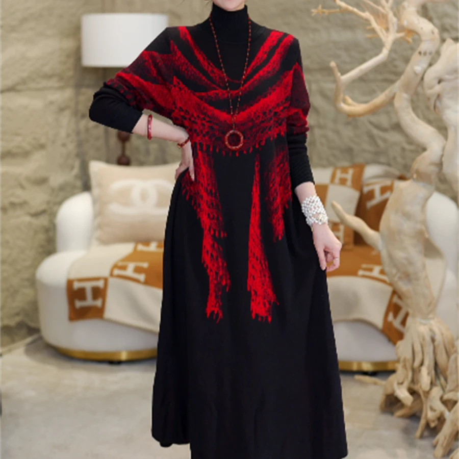 春夏新款【花程风光】新款羊绒百搭中长款显瘦保暖毛衣连衣裙-1112#