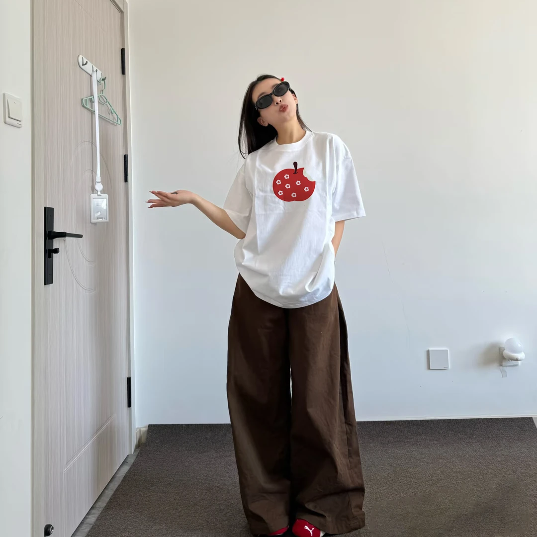 新款爆款百搭苹果纯棉短袖白色t恤宽松洋气衣服女夏季上衣时尚