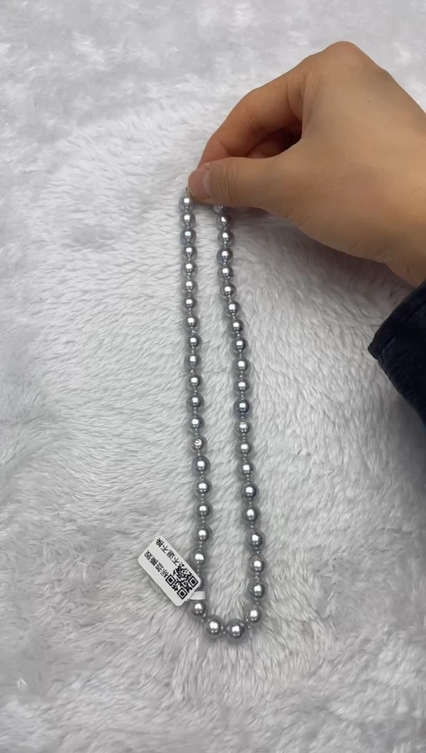 项链银S925镶嵌海水珍珠AK真多麻8-8.5mm