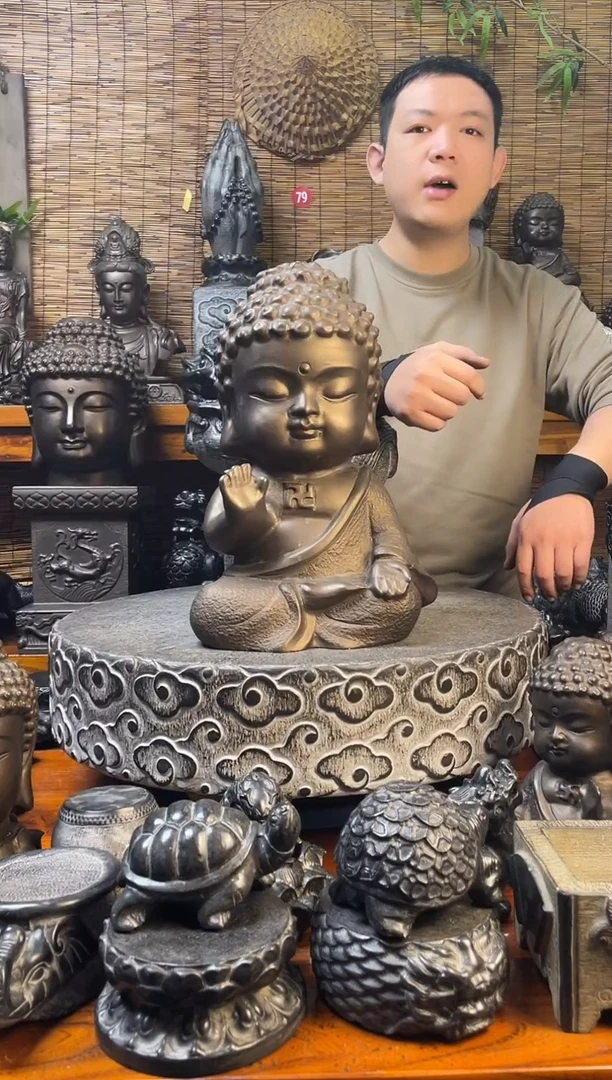 石材予**贸40宝宝佛天然青石雕刻