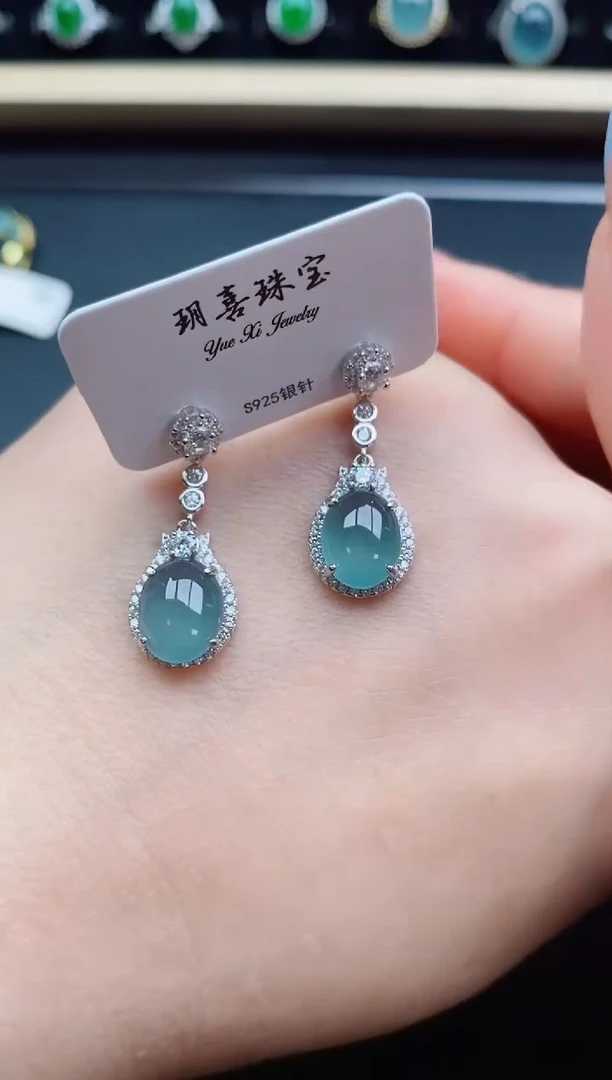翡翠银S925镶嵌耳饰85080