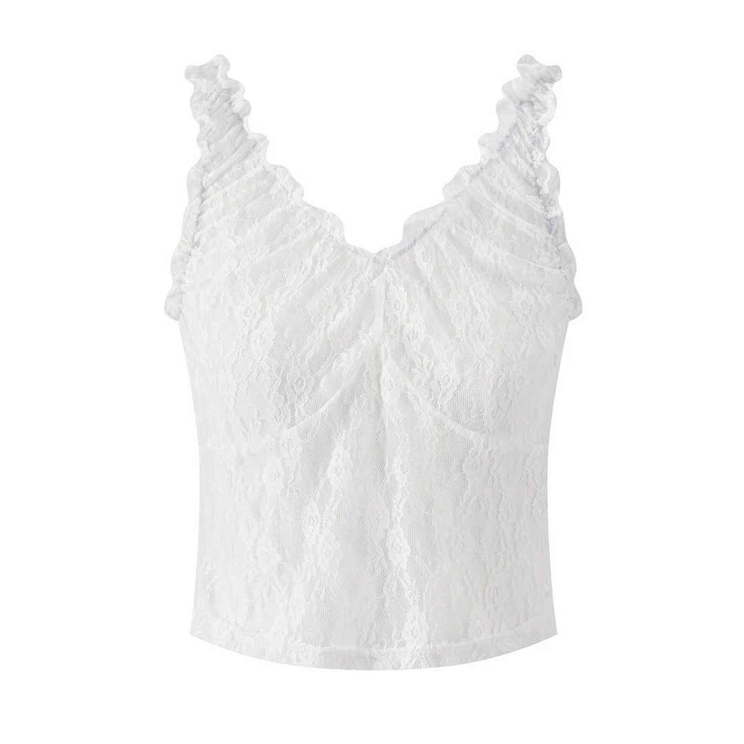 羊城故事-白色蕾丝花边系带背心吊带女新款小众修身上衣Y50751806