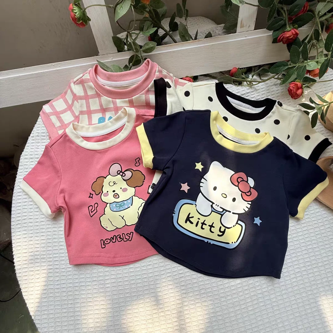 女童短袖T恤2025纯棉夏季儿童卡通运动上衣夏款宝宝洋气打底衫